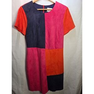 Julie Brown NYC Color Block Lined Sheath Shift Dress Med Navy Orange 90's